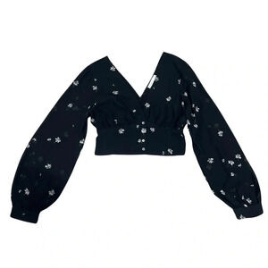Oak & Fort Black & White Floral Sheer Blouse | Size M